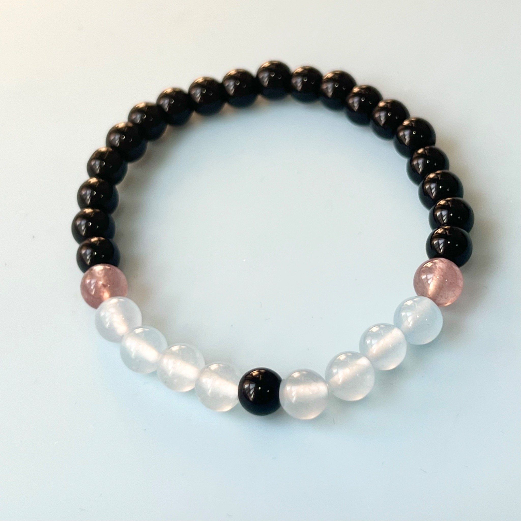 Vòng Tay Phong Thuỷ Cao Cấp - Đá Aquamarine, Đá Obsidian & Đá Thạch Anh Dâu Tây