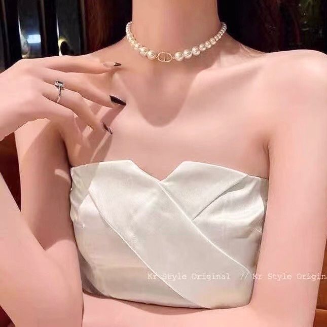 Vòng Cổ Choker Dior Màu Vàng Ngọc Trai Màu Trắng Quý Phái
