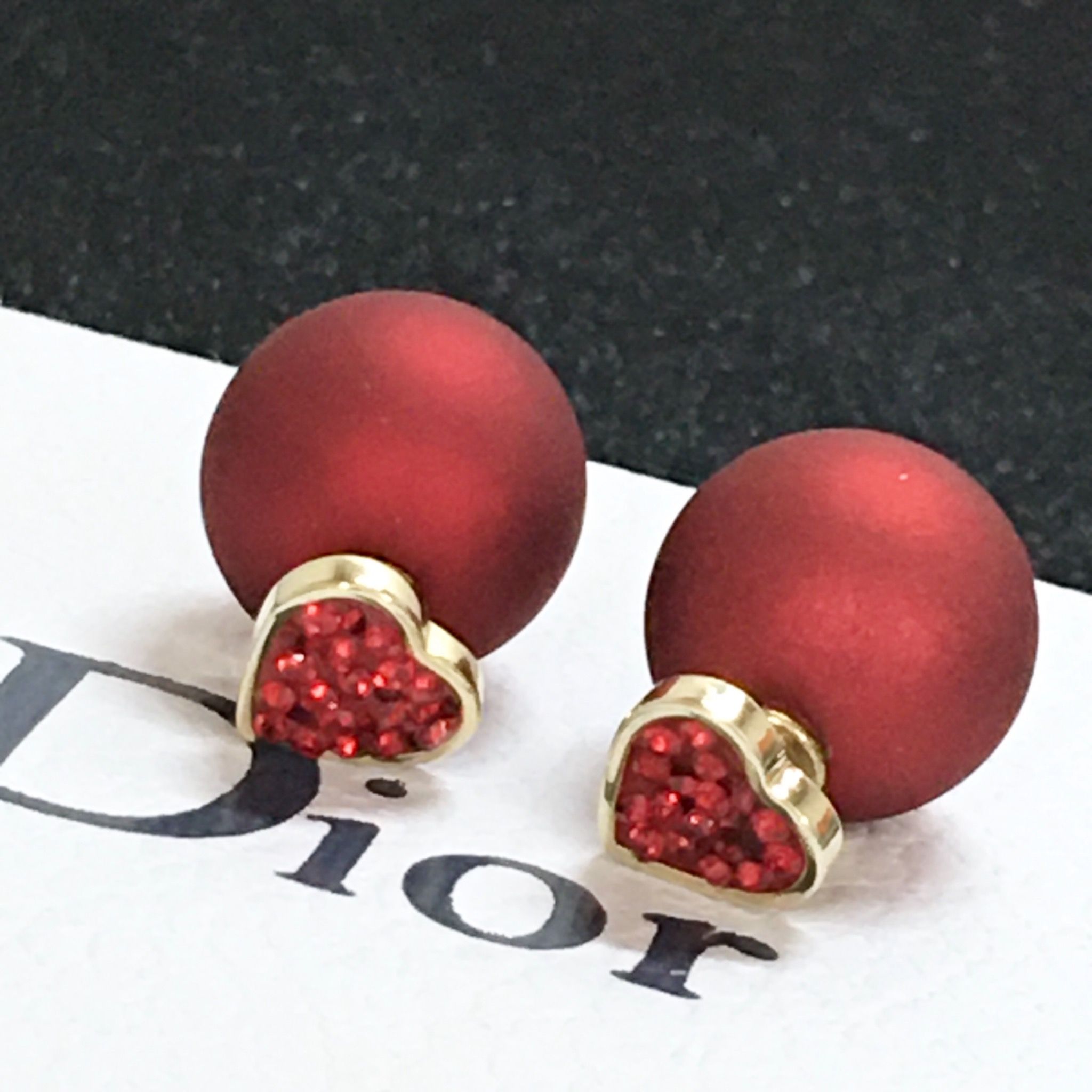 Bông Tai Dior Màu Vàng Pha Lê Đỏ (AD) - Có 3 Kiểu Đeo