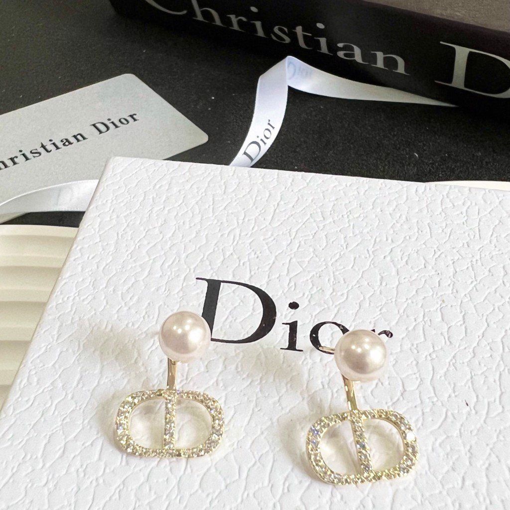 Bộ Trang Sức Dior Vàng - Vòng cổ Choker, Vòng Tay & Bông Tai Ngọc Trai, Pha Lê 3 Kiểu Đeo Quý Phái (AD)