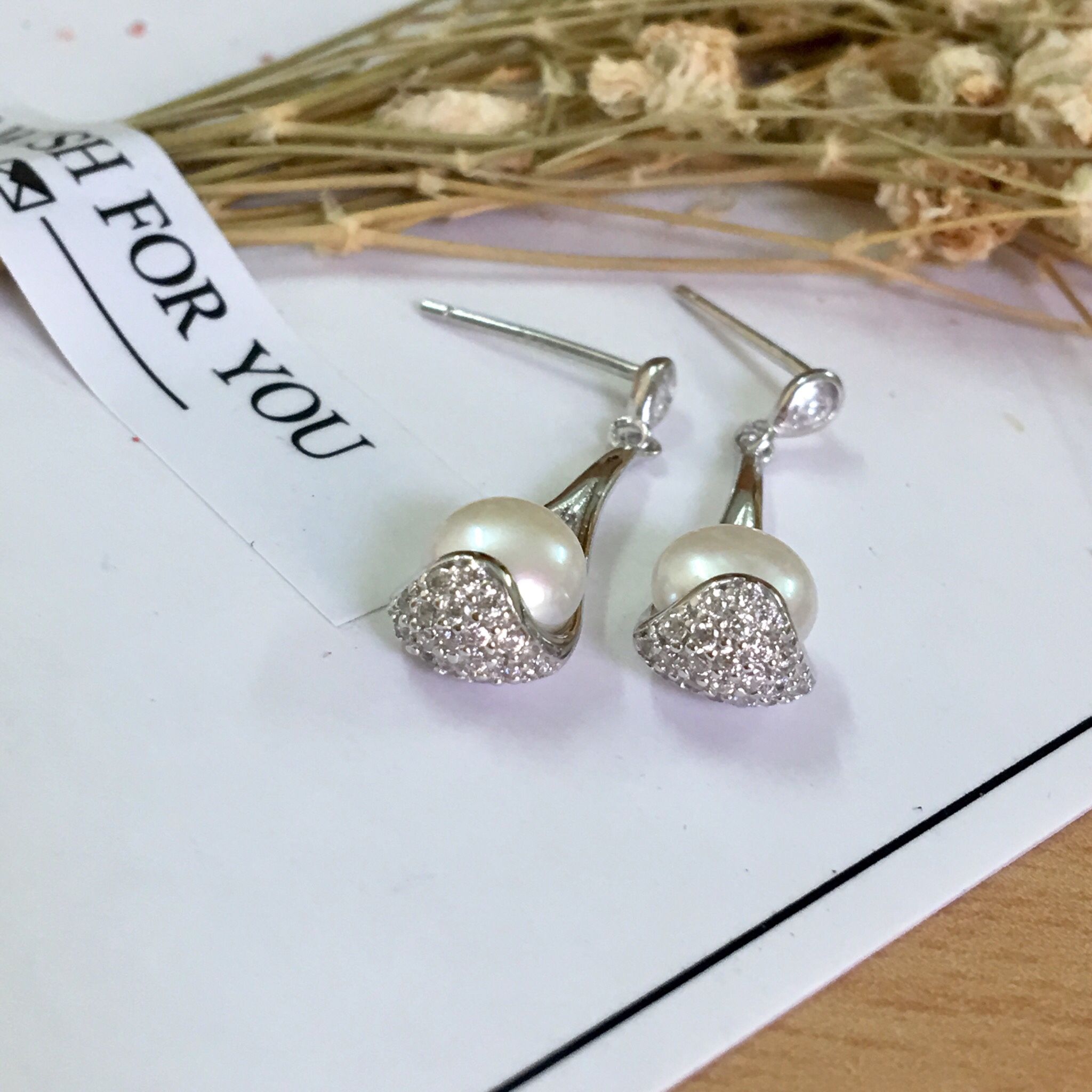 BÔNG TAI BẠC CAO CẤP - GIỌT NƯỚC PHA LÊ & NGỌC TRAI (AD)