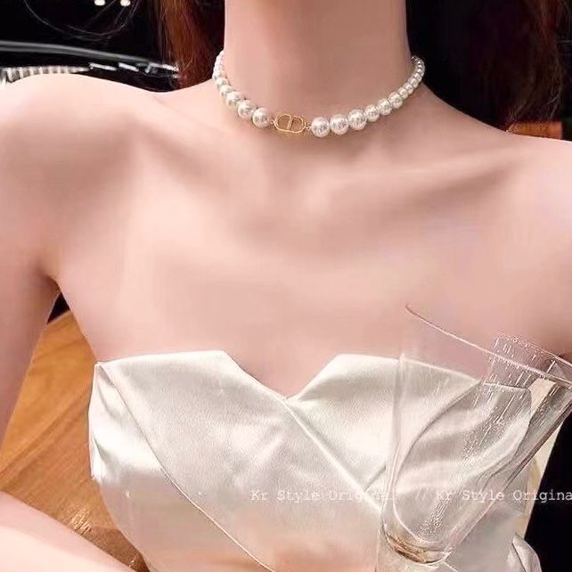  Vòng Cổ Choker Di.oor Màu Vàng Ngọc Trai Màu Trắng Quý Phái 