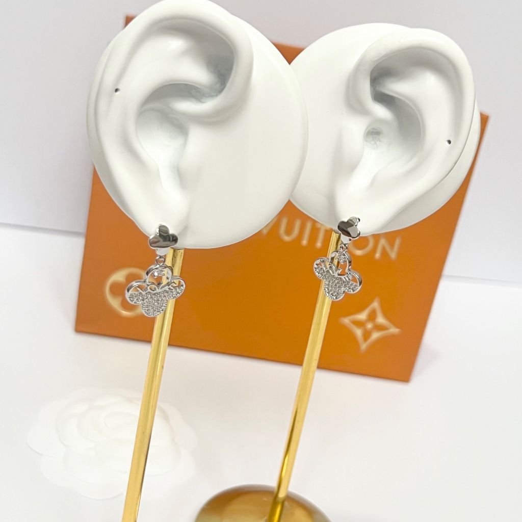Bộ Trang Sức Cỏ 4 Lá May Mắn - Vòng Tay & Bông Tai Màu Trắng Đen Pha Lê (AH)