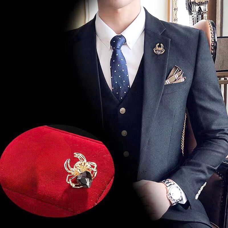 Cúc Cài Áo Nam, Nữ - Con Nhện Vàng Pha Lê Xanh Bích (AD)