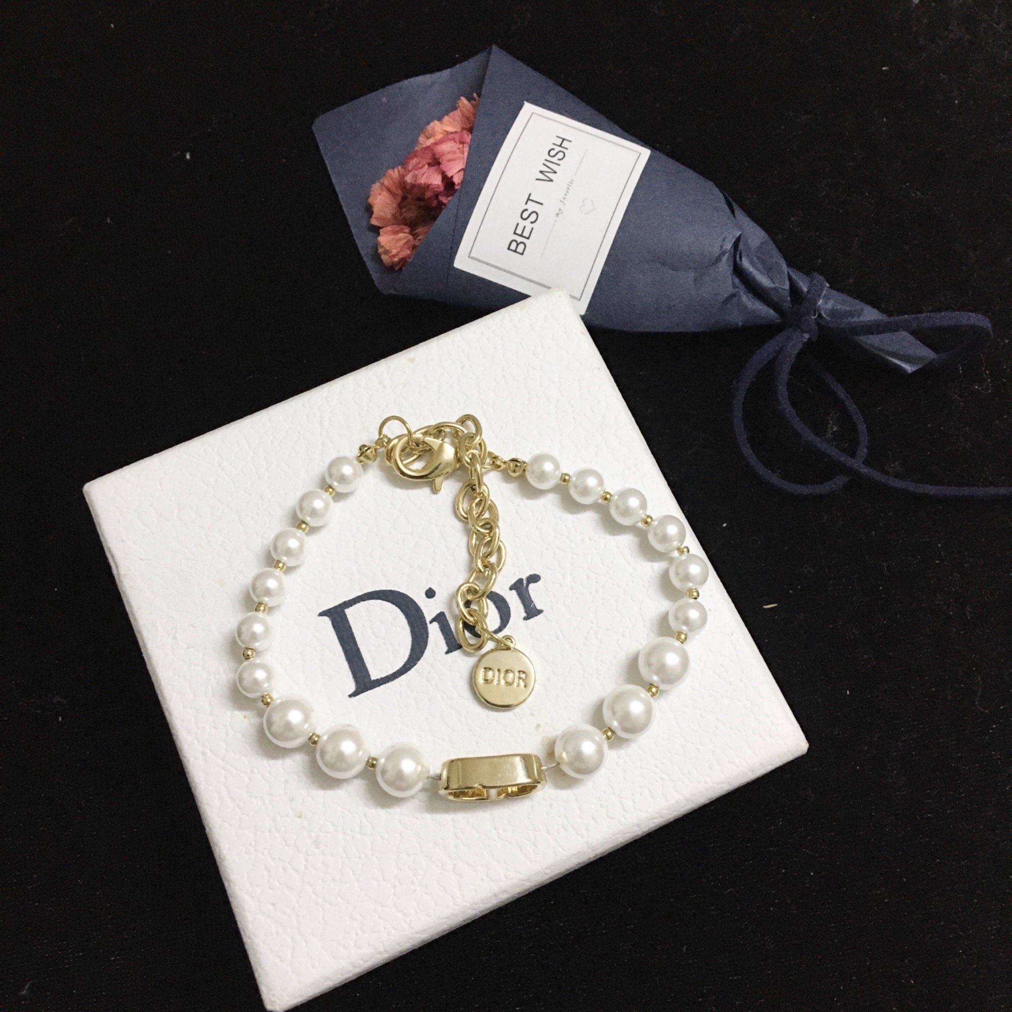 Bộ Trang Sức Dior Vàng - Vòng cổ Choker & Vòng Tay Ngọc Trai Quý Phái