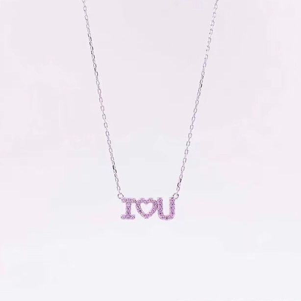 Dây Chuyền Bạc Cao Cấp - I Love You Pha Lê Hồng