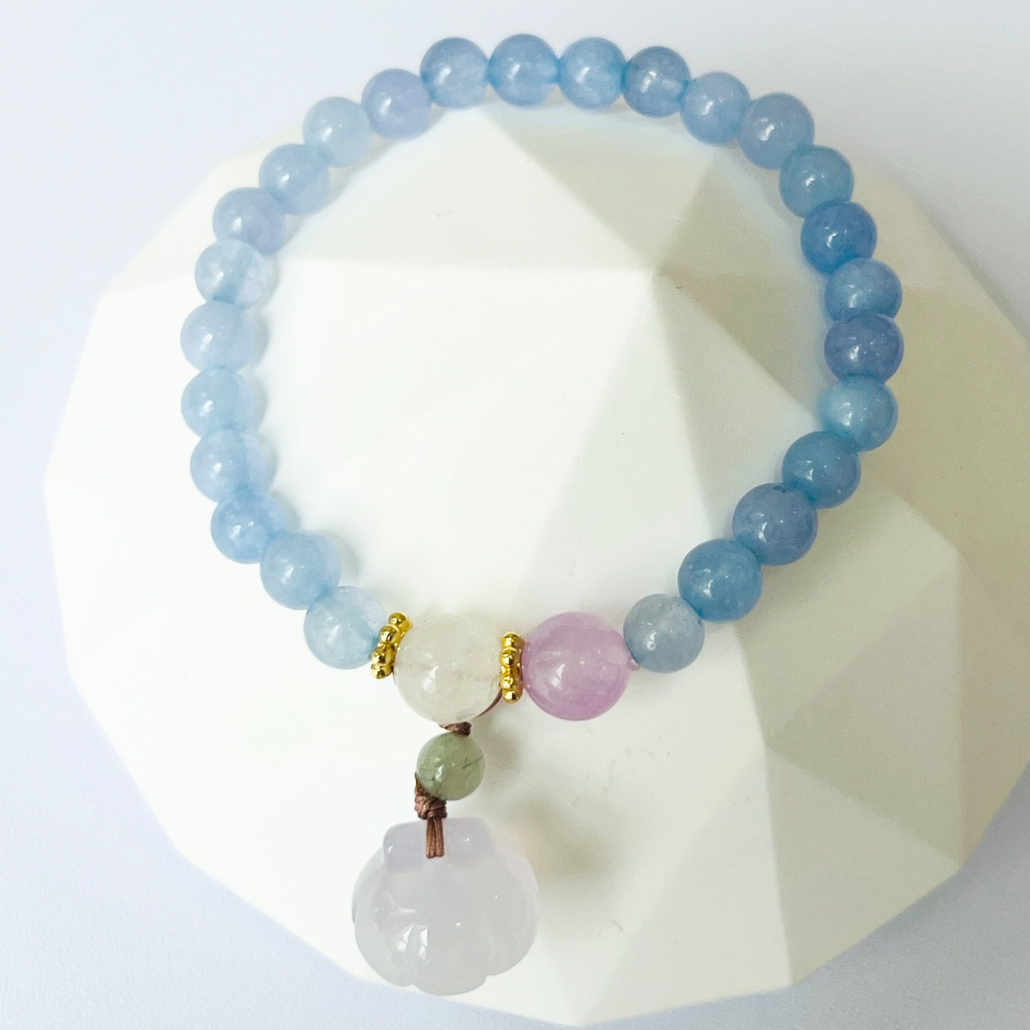 Vòng Tay Phong Thuỷ Cao Cấp - Quả Bí Đá Mã Não, Đá Aquamarine, Thạch Anh Tóc Xanh