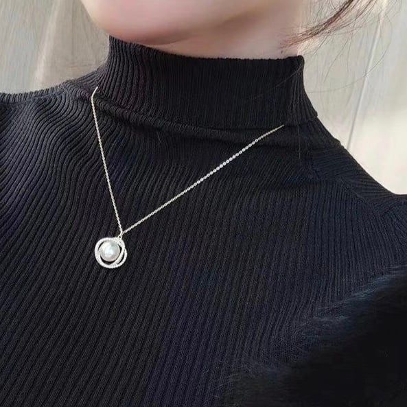 Dây Chuyền Bạc Cao Cấp - Hoa Ngọc Trai & Pha Lê (AZ)