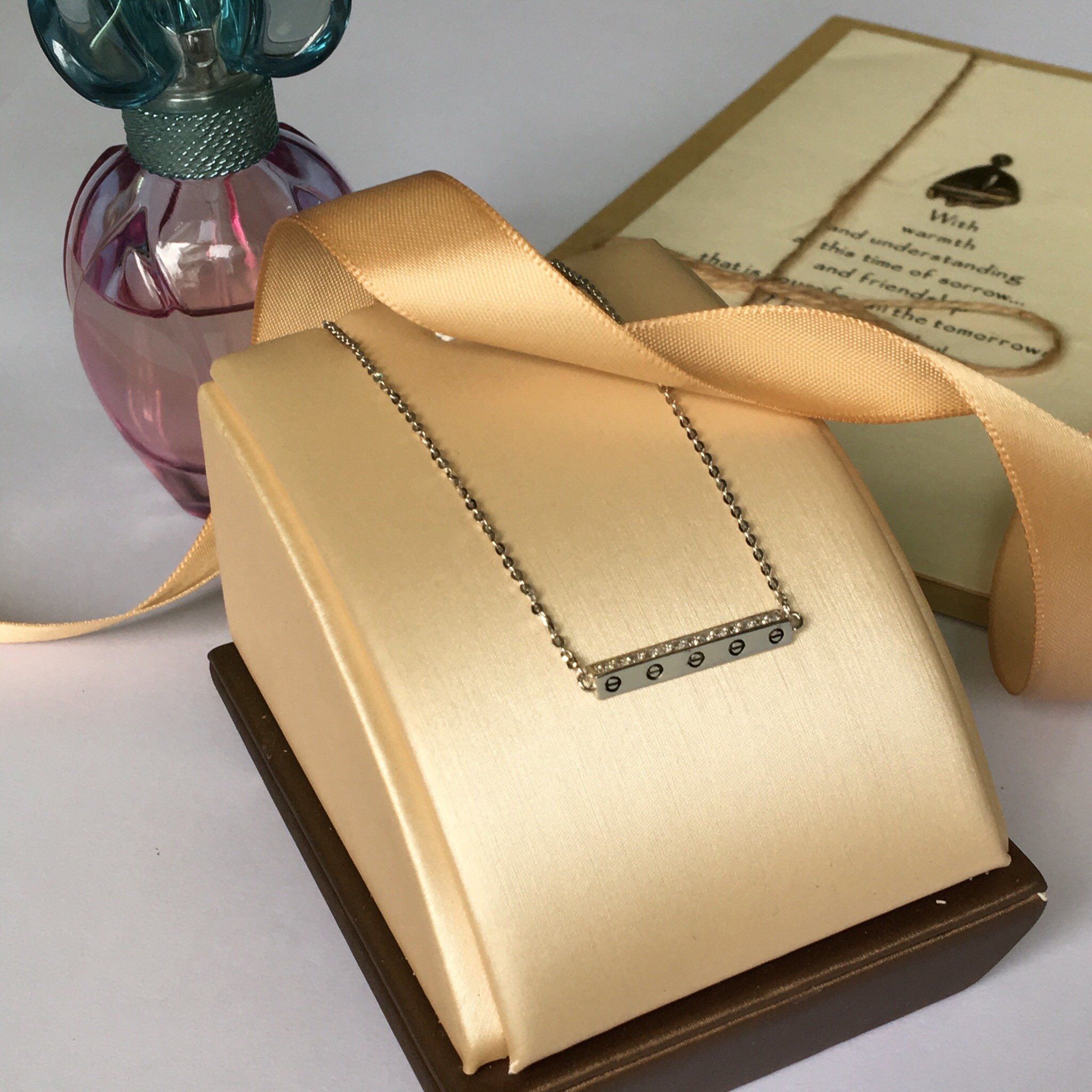 Dây Chuyền Bạc Cao Cấp - Cartier Thanh Ngang Pha Lê (AC)