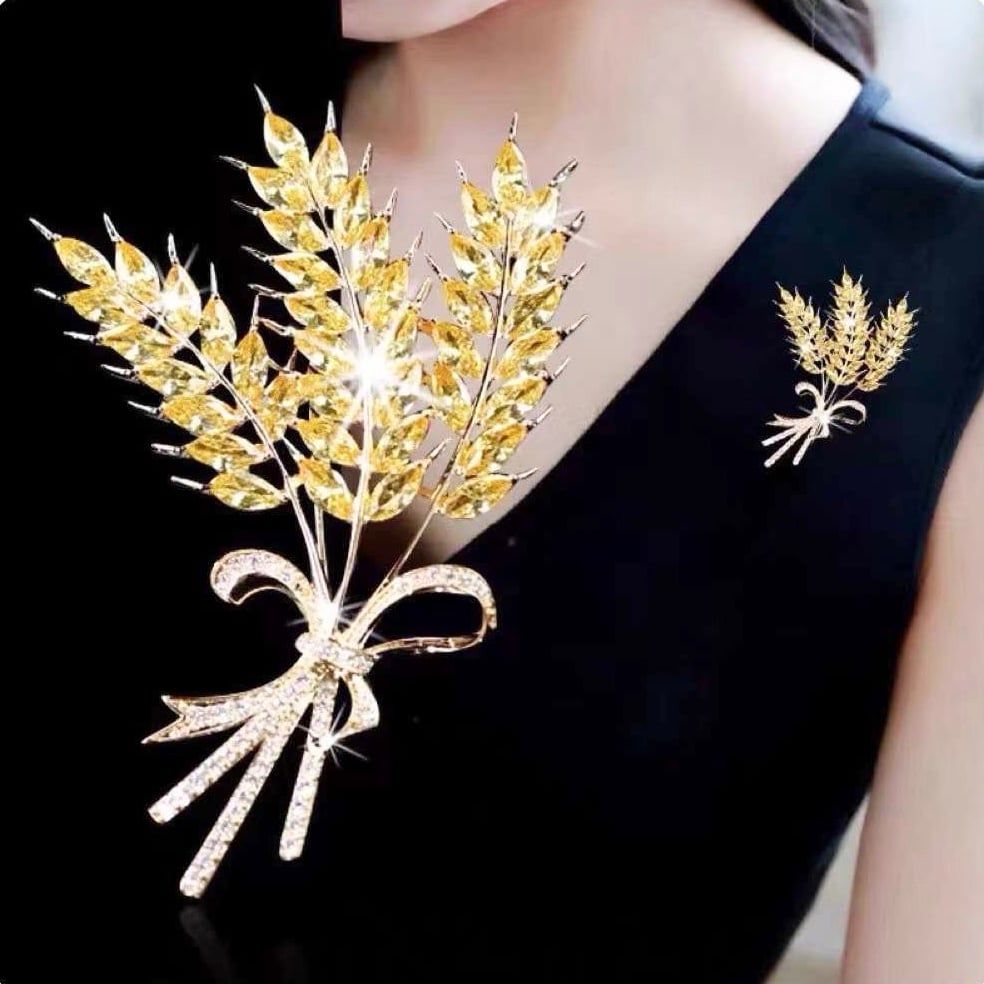 Cài Áo Nam, Nữ - Bông Lúa Vàng Pha Lê (AC)