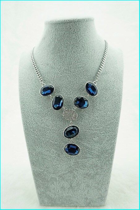 DÂY CHUYỀN NGẮN - PHA LÊ OVAL XANH BÍCH (AB)
