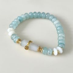 Vòng Tay Phong Thuỷ Cao Cấp - Đá Aquamarine Xanh & Thạch Anh Trắng Tự Nhiên