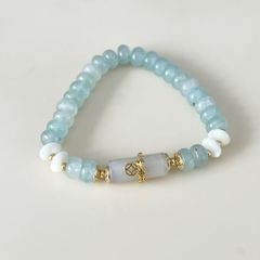 Vòng Tay Phong Thuỷ Cao Cấp - Đá Aquamarine Xanh & Thạch Anh Trắng Tự Nhiên