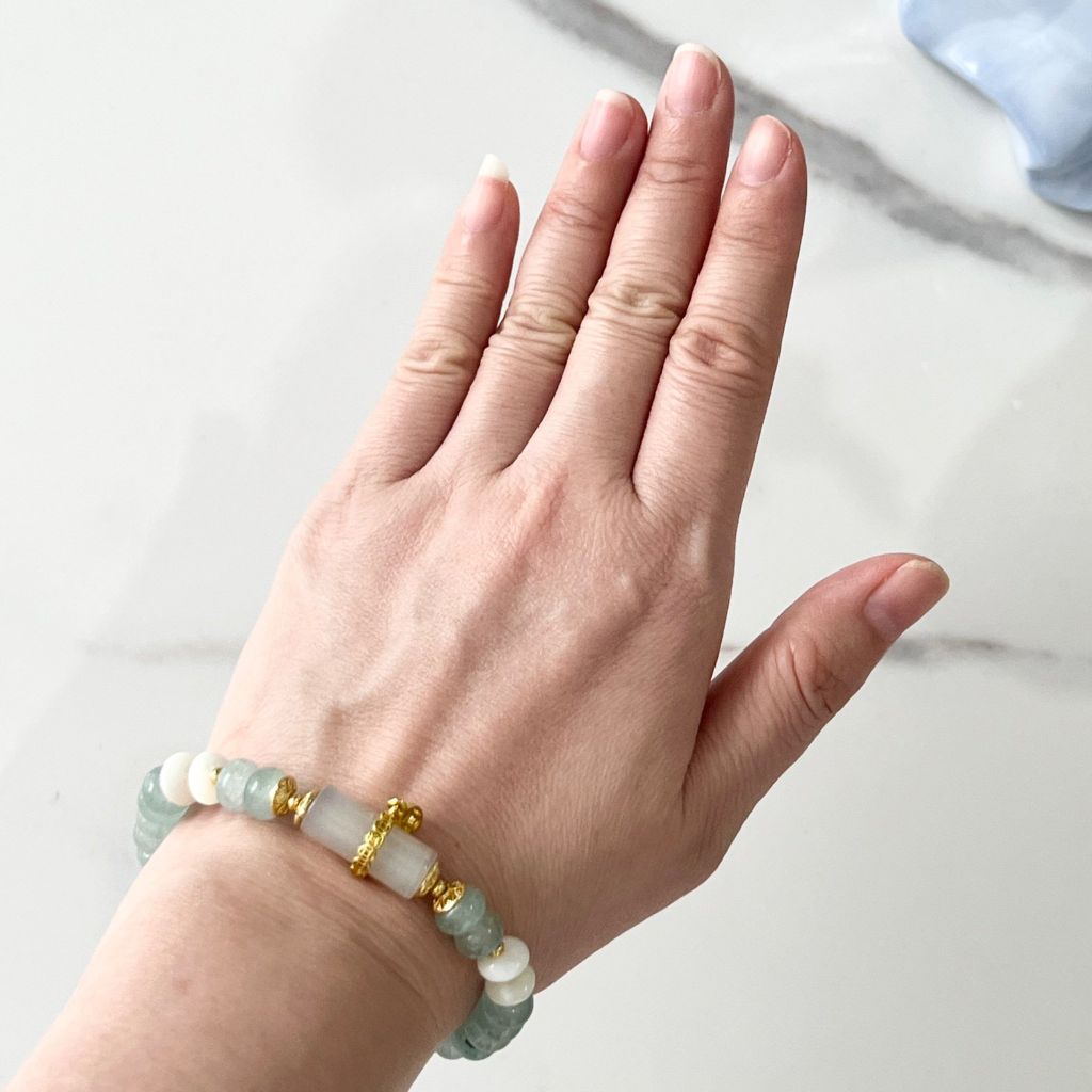 Vòng Tay Phong Thuỷ Cao Cấp - Đá Aquamarine Xanh & Thạch Anh Trắng Tự Nhiên