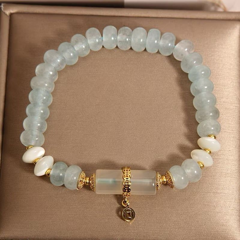 Vòng Tay Phong Thuỷ Cao Cấp - Đá Aquamarine Xanh & Thạch Anh Trắng Tự Nhiên