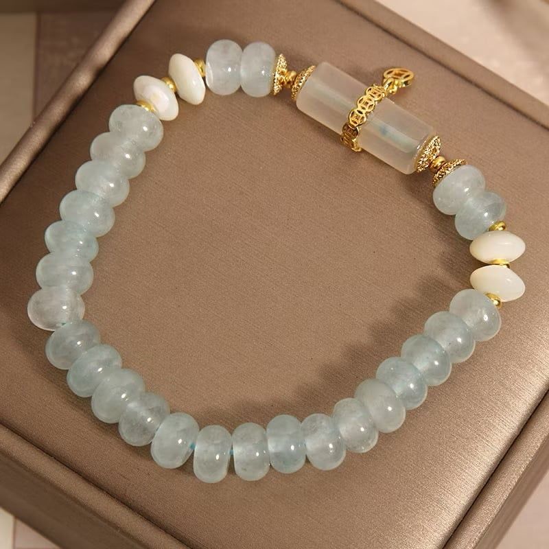 Vòng Tay Phong Thuỷ Cao Cấp - Đá Aquamarine Xanh & Thạch Anh Trắng Tự Nhiên