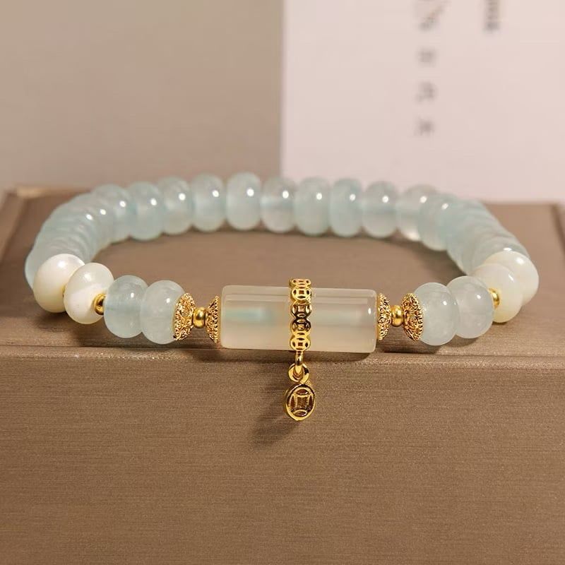 Vòng Tay Phong Thuỷ Cao Cấp - Đá Aquamarine Xanh & Thạch Anh Trắng Tự Nhiên