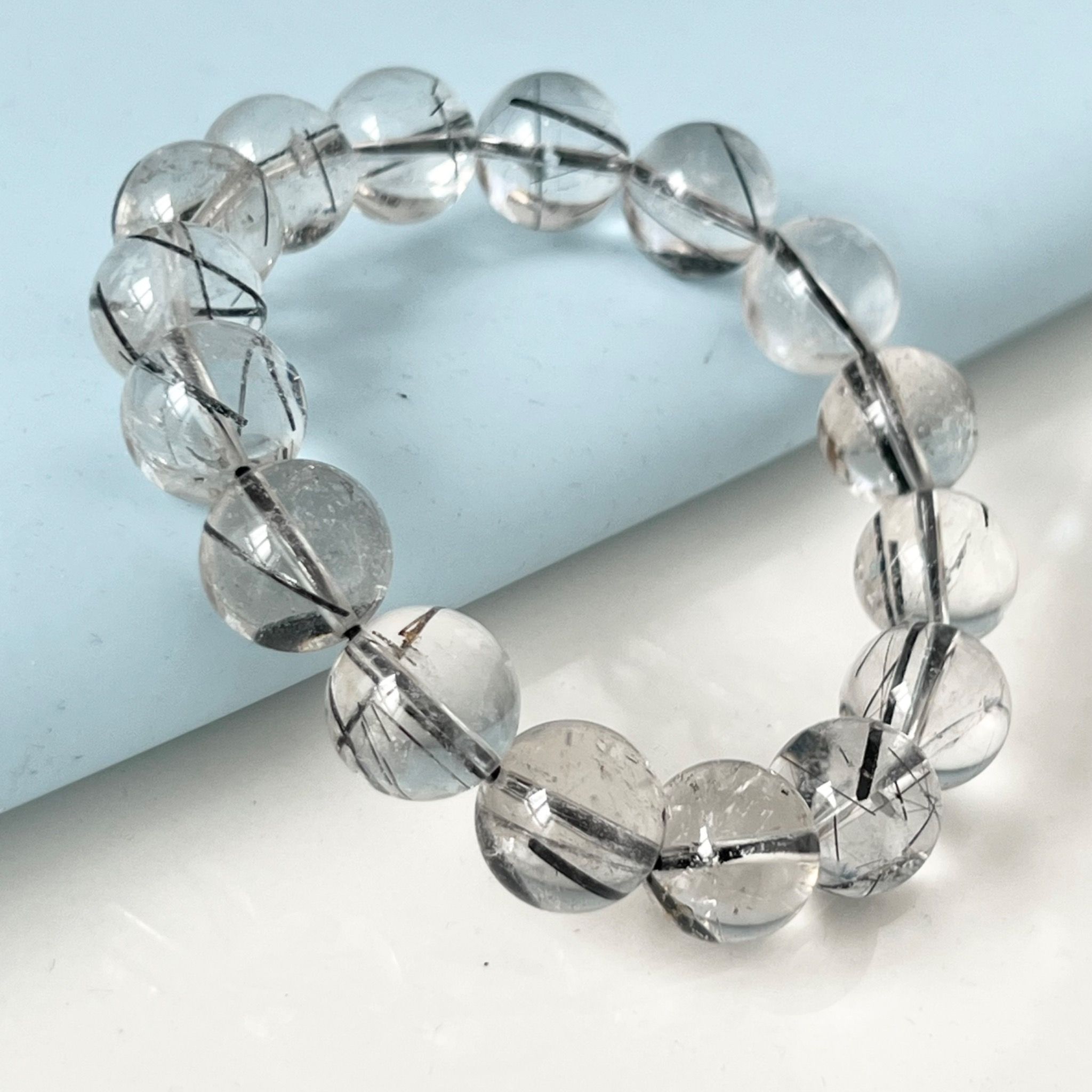 Vòng Tay Phong Thuỷ Nam Cao Cấp - Đá Thạch Anh Tóc Đen 13mm Tự Nhiên