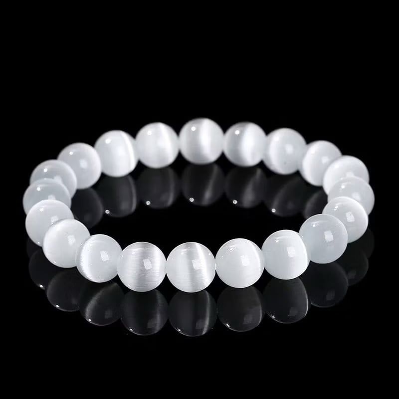 Vòng Tay Phong Thuỷ Cao Cấp - Đá Mắt Mèo Trắng 8mm Tự Nhiên
