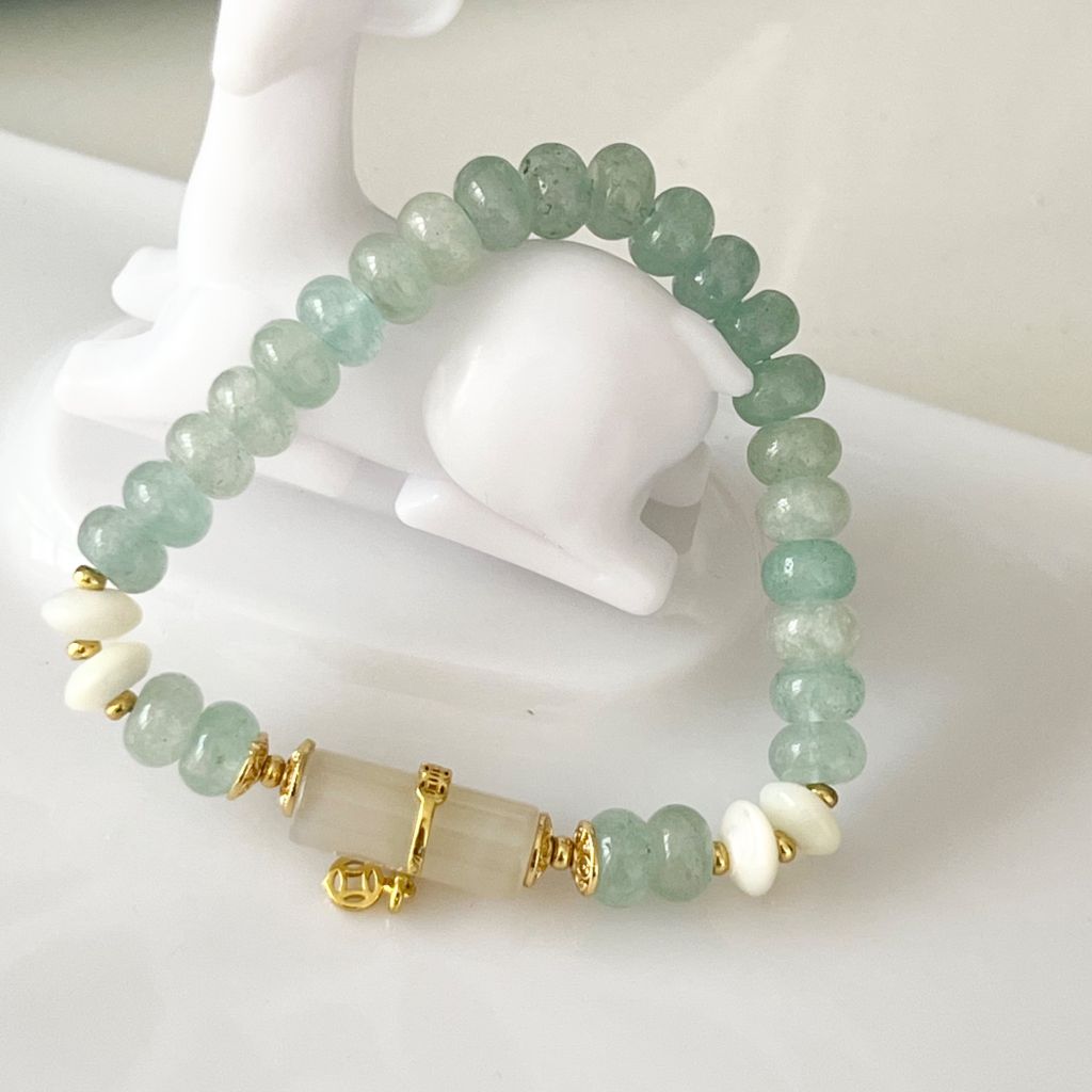 Vòng Tay Phong Thuỷ Cao Cấp - Đá Aquamarine Xanh & Thạch Anh Trắng Tự Nhiên