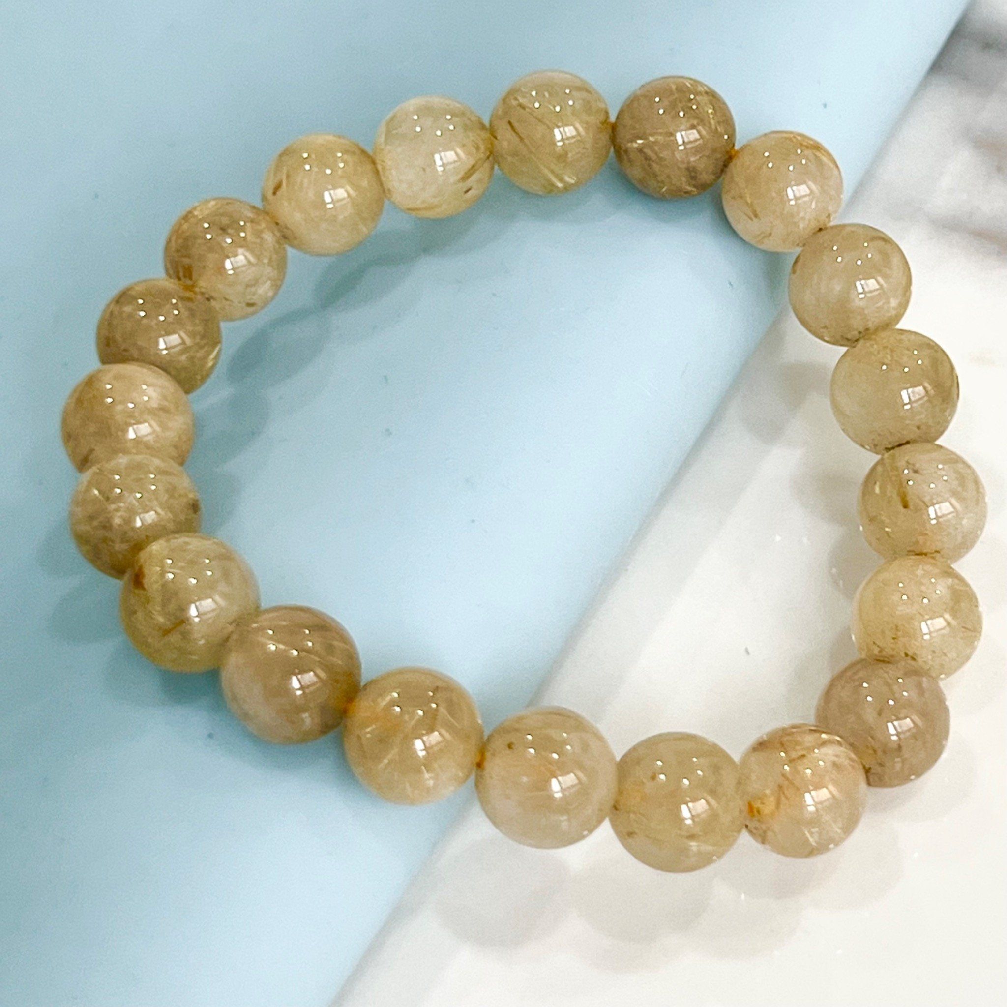 Vòng Tay Phong Thuỷ Cao Cấp - Đá Thạch Anh Tóc Vàng 10.5mm Tự Nhiên (AB)