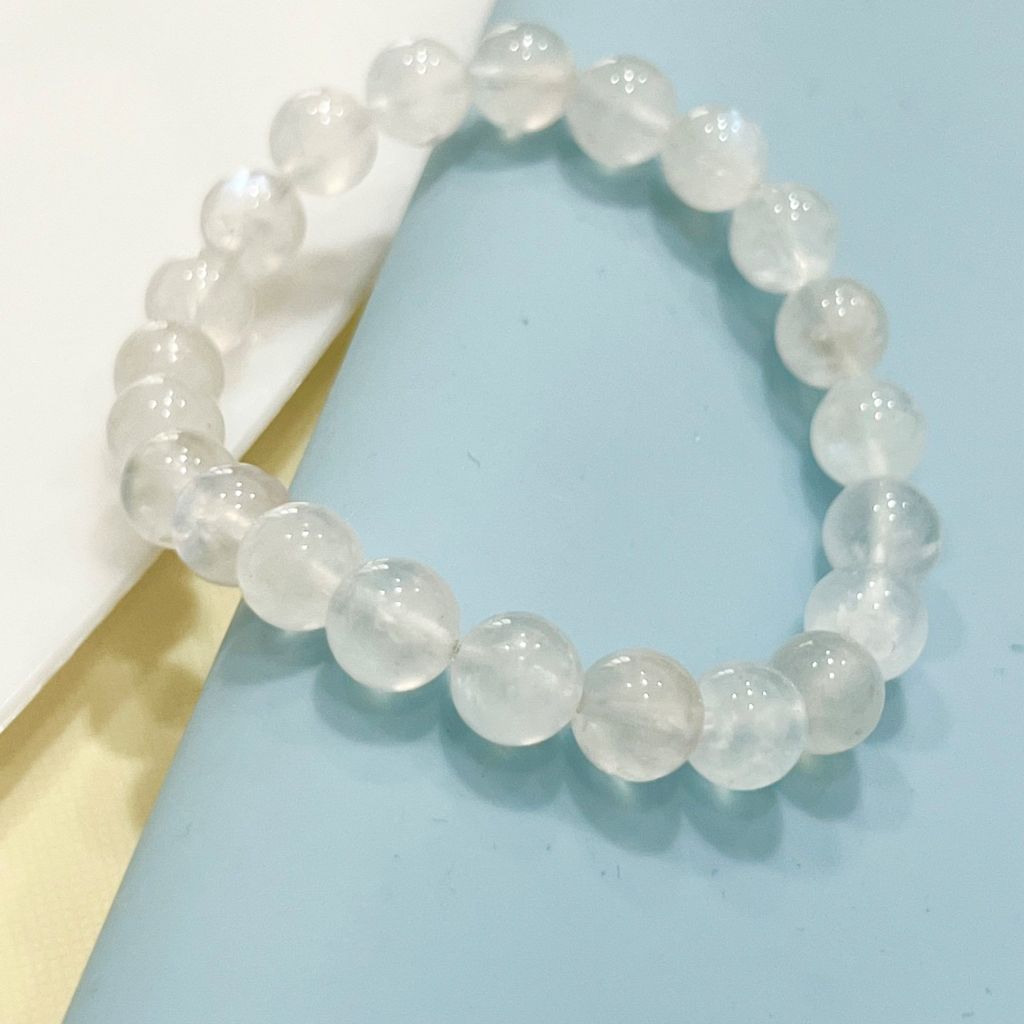 Vòng Tay Phong Thuỷ Cao Cấp - Đá Mặt Trăng Màu Trắng 8mm Tự Nhiên (AA)