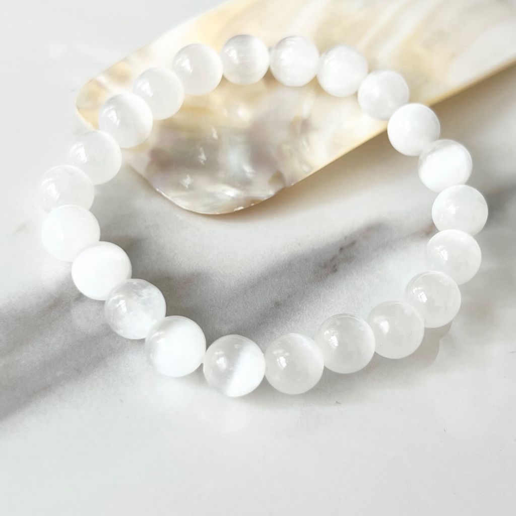 Vòng Tay Phong Thuỷ Cao Cấp - Đá Mắt Mèo Trắng 8mm Tự Nhiên