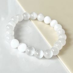 Vòng Tay Phong Thuỷ Cao Cấp - Đá Mắt Mèo Trắng 8mm Tự Nhiên