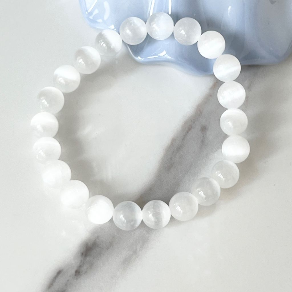 Vòng Tay Phong Thuỷ Cao Cấp - Đá Mắt Mèo Trắng 8mm Tự Nhiên