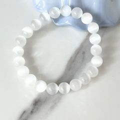 Vòng Tay Phong Thuỷ Cao Cấp - Đá Mắt Mèo Trắng 8mm Tự Nhiên