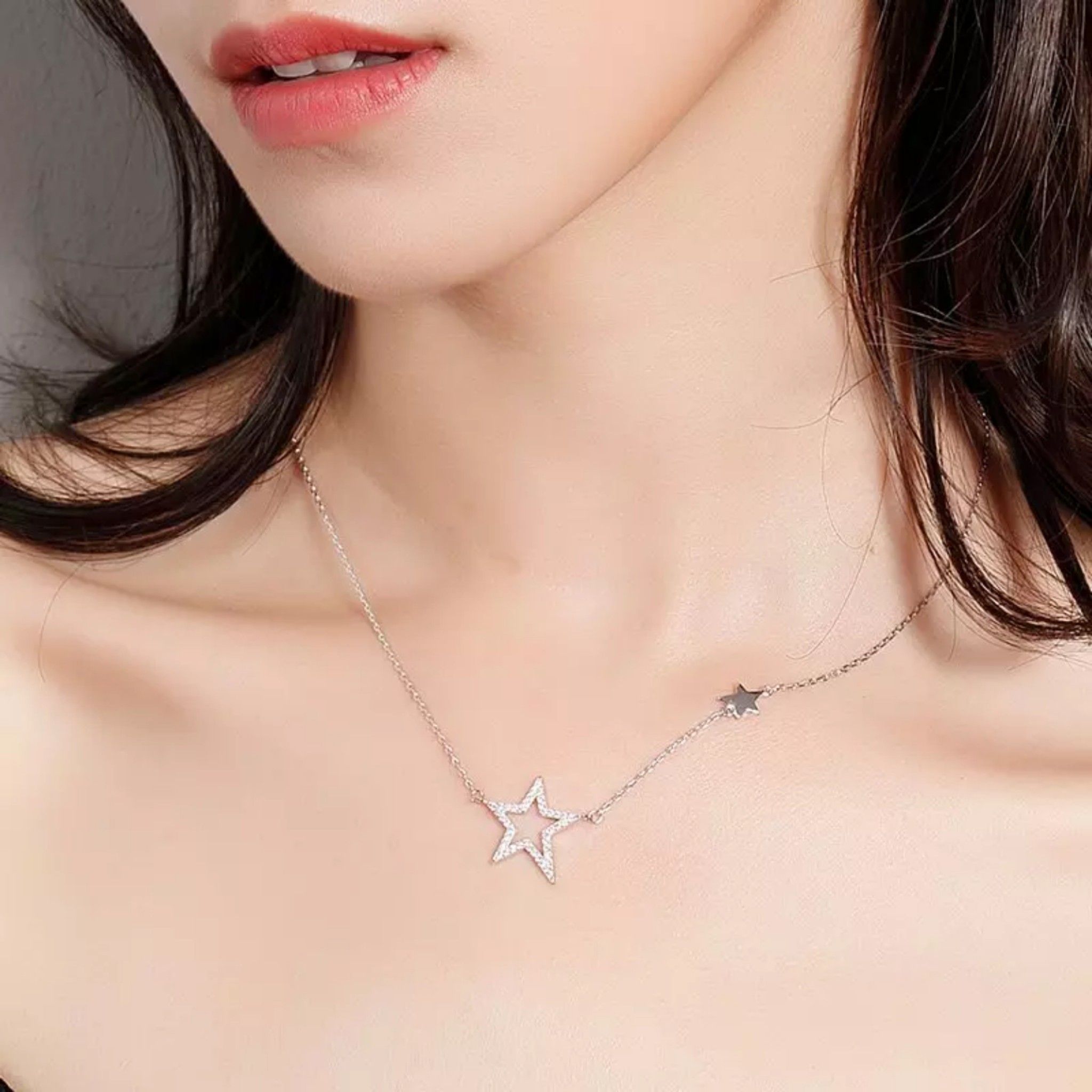 DÂY CHUYỀN BẠC CAO CẤP - 2 NGÔI SAO PHA LÊ (AA)