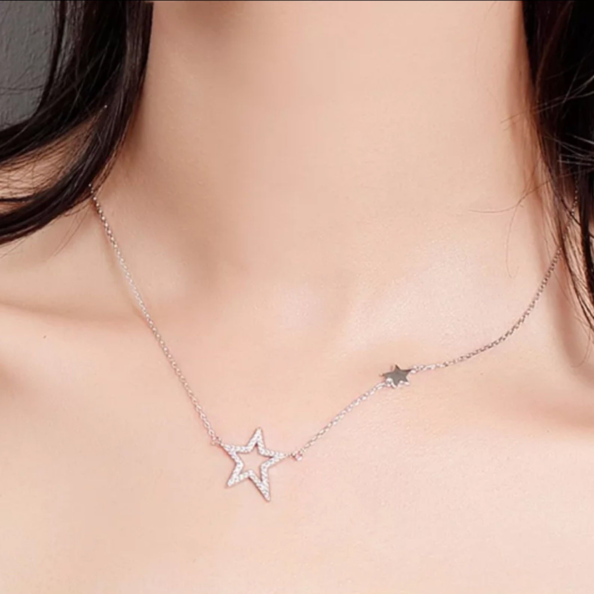 DÂY CHUYỀN BẠC CAO CẤP - 2 NGÔI SAO PHA LÊ (AA)