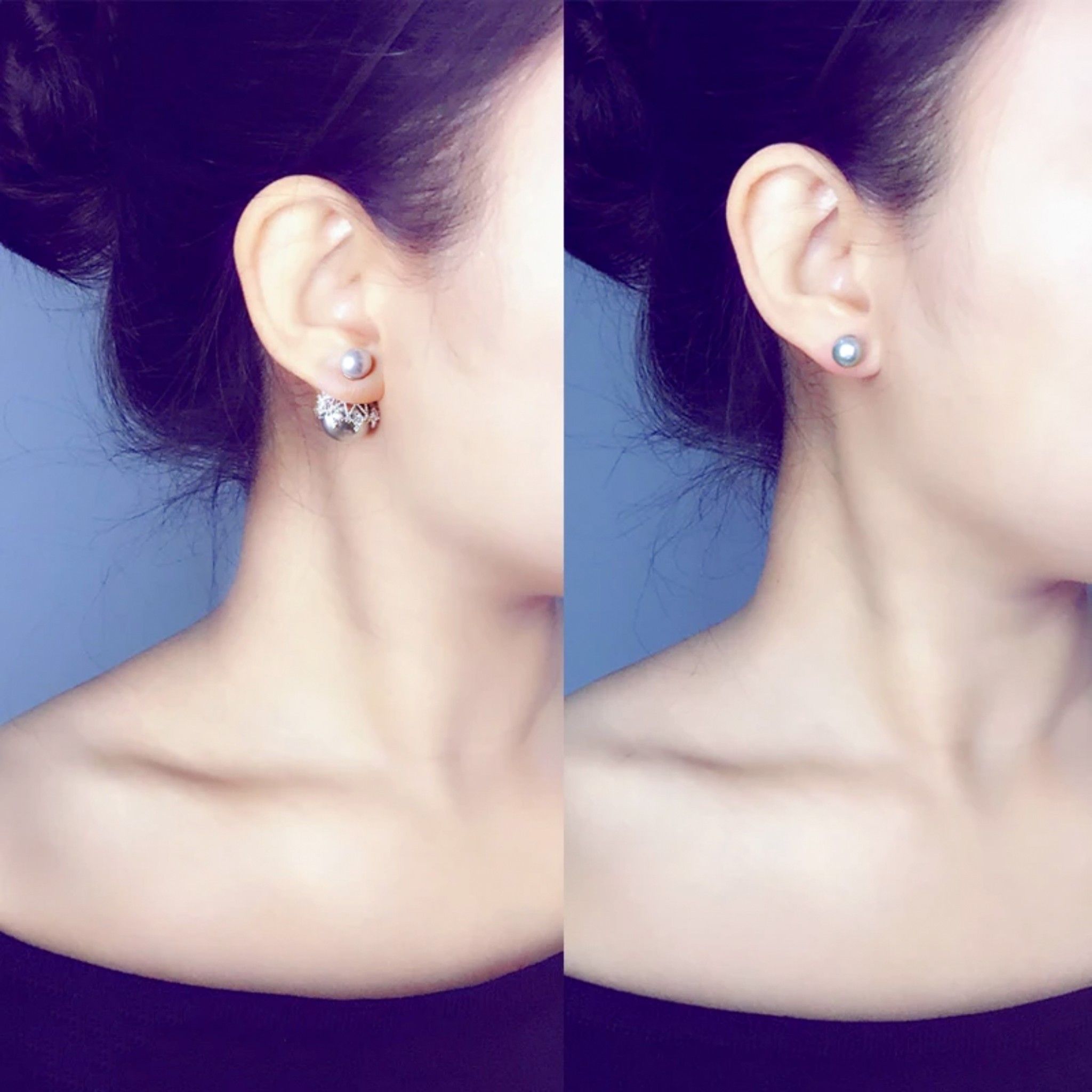 BÔNG TAI HẠT NGỌC XÁM & PHA LÊ ( 2 KIỂU ĐEO )