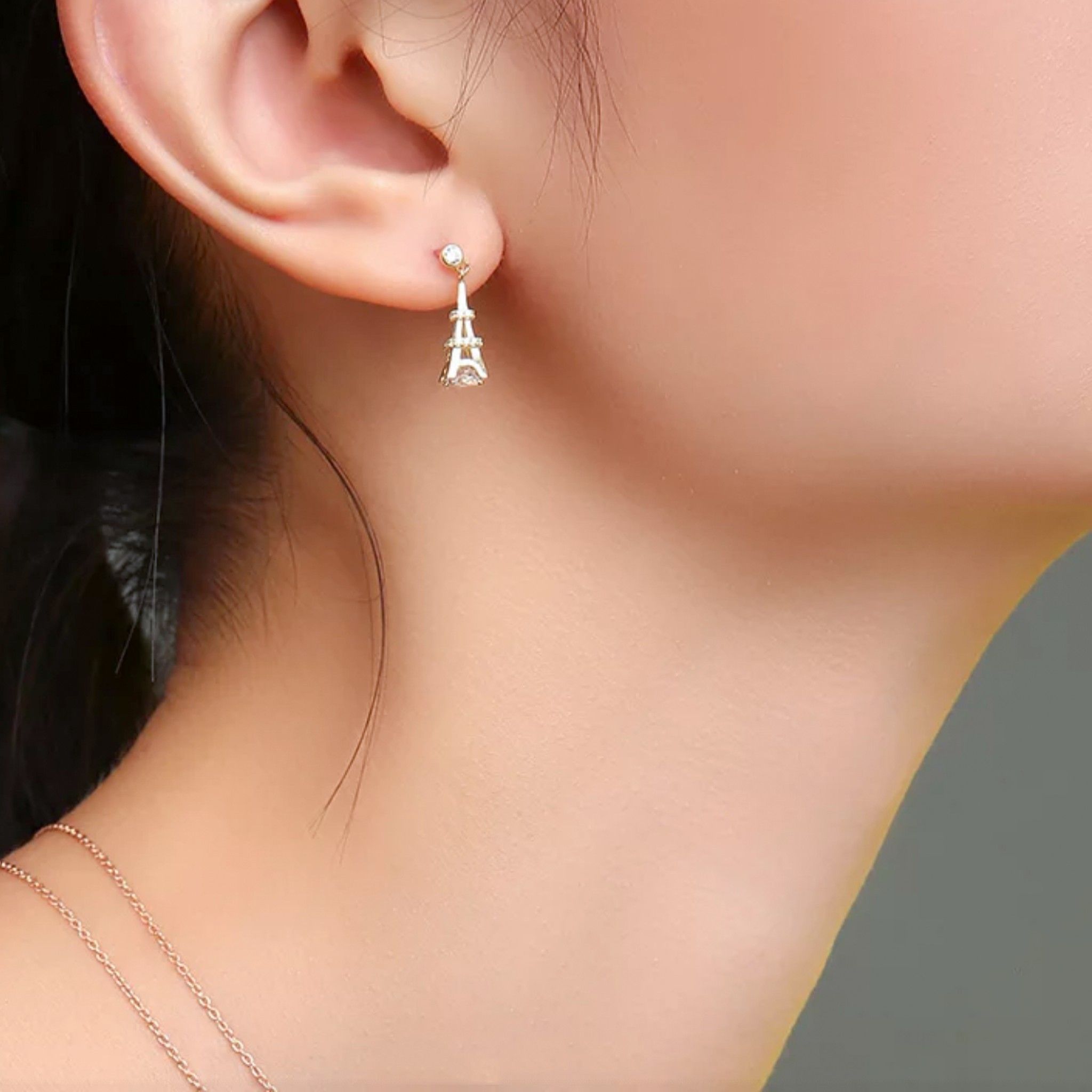 BÔNG TAI BẠC CAO CẤP - THÁP PARIS PHA LÊ (AA)