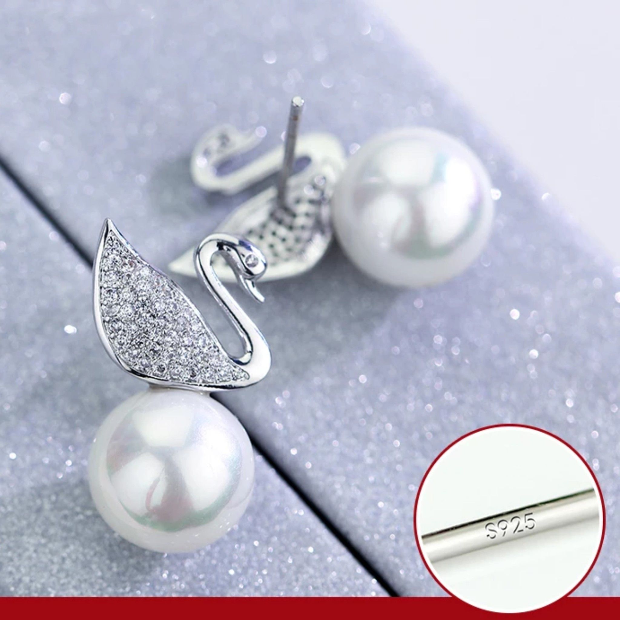 BÔNG TAI BẠC CAO CẤP - THIÊN NGA PHA LÊ & HẠT NGỌC TRẮNG (AE)