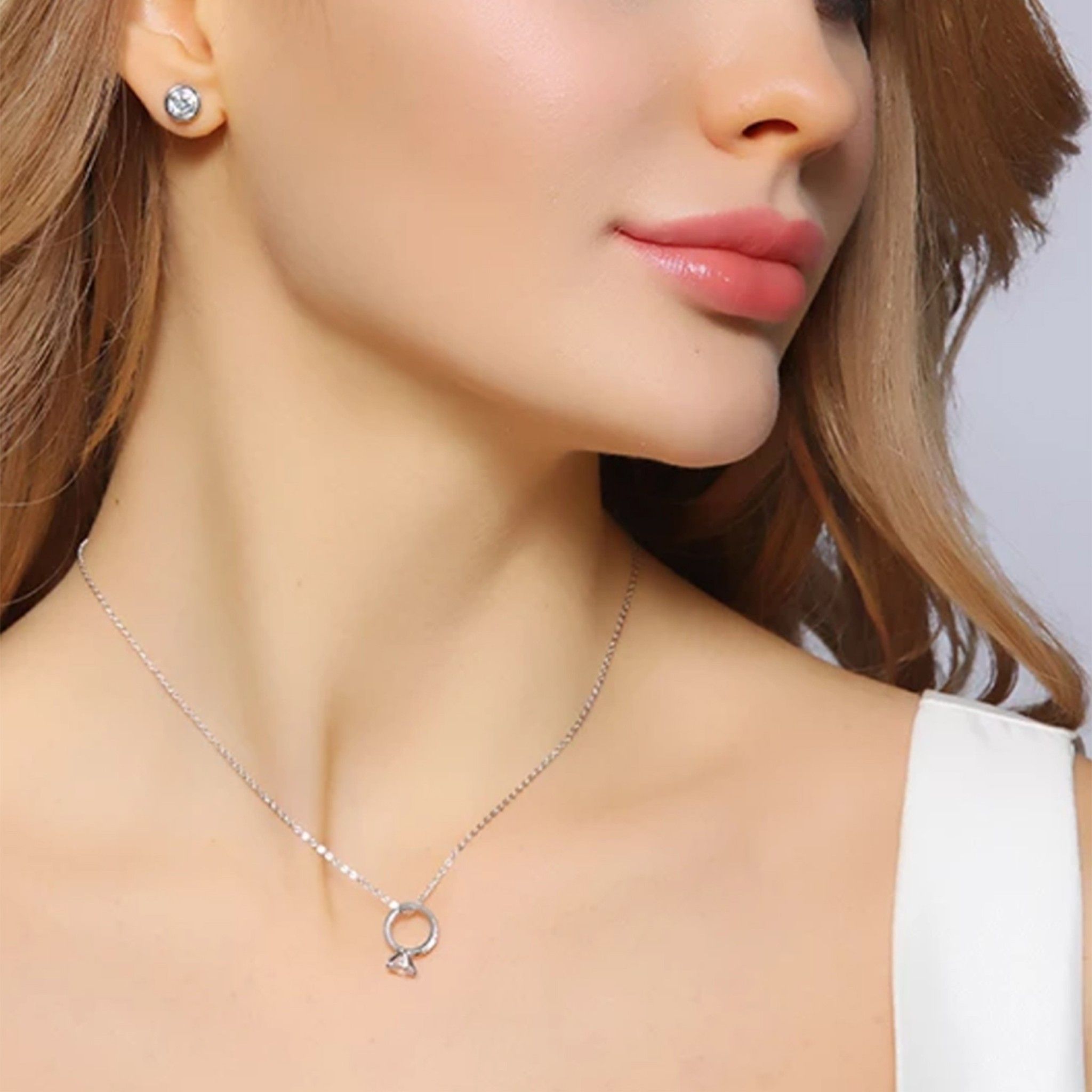 DÂY CHUYỀN BẠC CAO CẤP - CHIẾC NHẪN KIM CƯƠNG (AA)