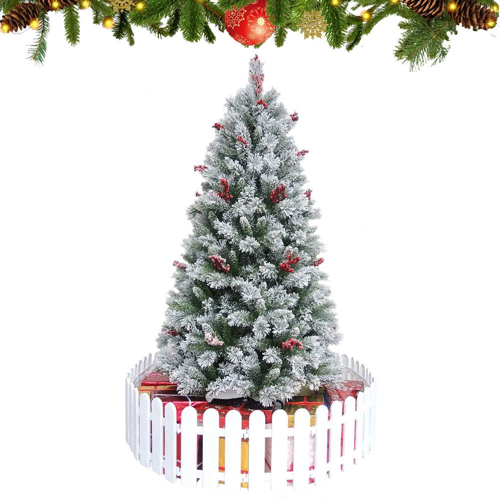 Cây thông trang trí Noel cước 3 loại lá phủ tuyết gắn trái đỏ
