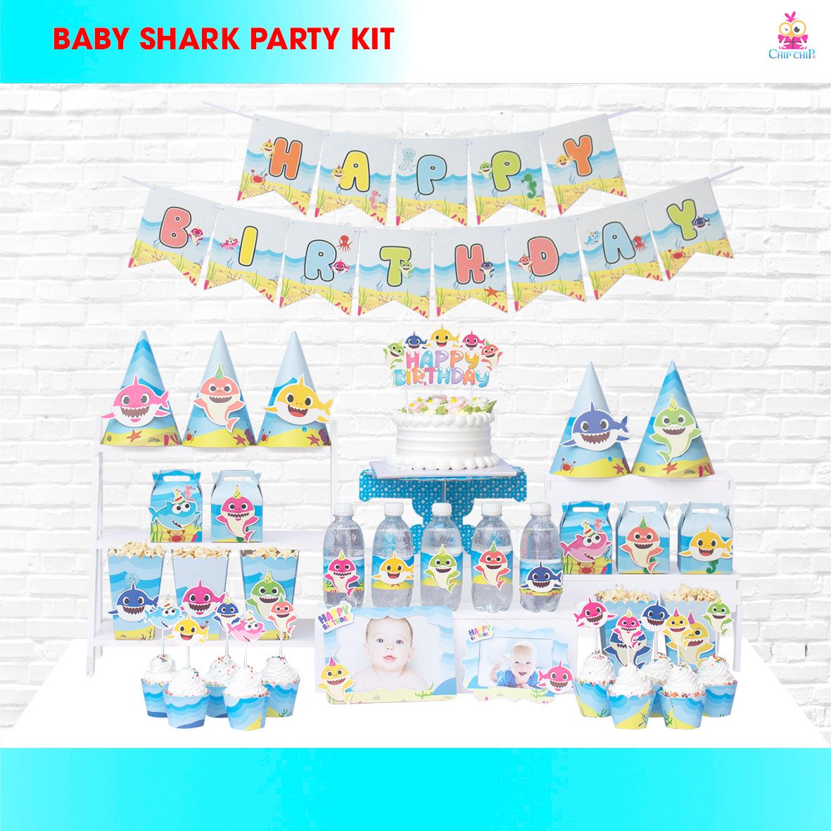  SET trang trí 3D BABY SHARK 