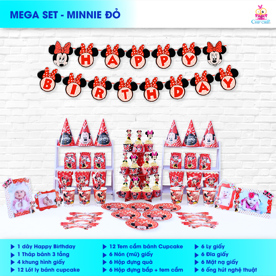  SET trang trí MINNIE đỏ 