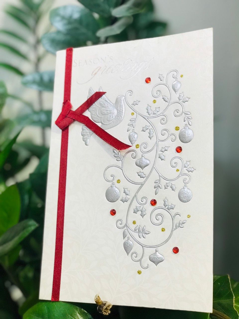 Thiệp Noel Nơ Đỏ Và Hươu Sao