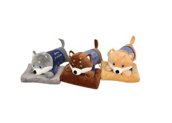 Gối Mền Chó Shiba Nằm Màu Nâu Mặc Áo Xanh - Chipchipshop