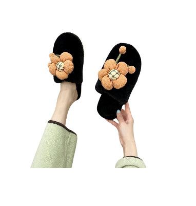 Dép Lông Bông Hoa Đi Trong Nhà Màu Đen Size 36-37 - Chipchipshop