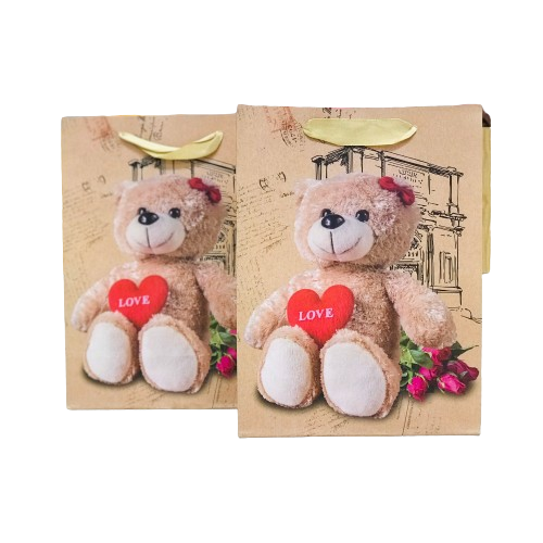 Túi Giấy Gấu Teddy Ôm Tim Love Size 18x24x8,5cm - Chipchipshop