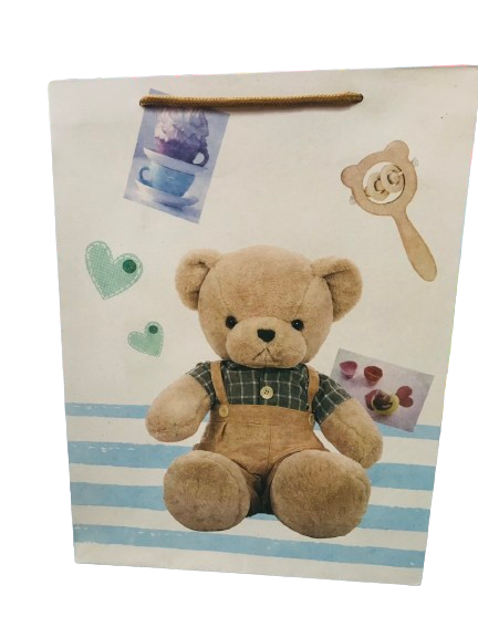 Túi Giấy 2 Quai Xách Gấu Teddy Áo Xanh Size 37x28x10cm - Chipchipshop