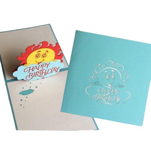 Thiệp Vuông Happy Birthday Mặt Trời Xanh Biển - Chipchipshop
