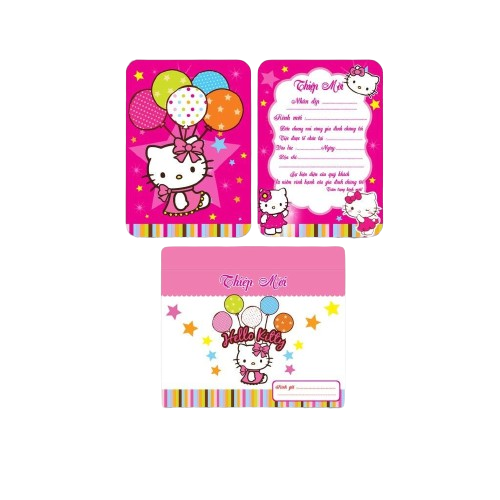 Thiệp Mời Sinh Nhật Hello Kitty Màu Hồng ( 1 xấp 10 thiệp) - Chipchipshop