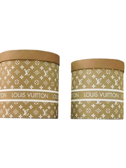 Hộp Qùa Trụ Tròn Cắm Hoa Mẫu Louis Vuitton Màu Be - Chipchipshop