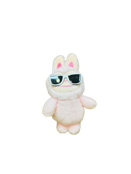 Móc Khóa Thú Bông Labubu Đeo Kính Đen Màu Hồng Nhạt Size 16cm - Chipchipshop