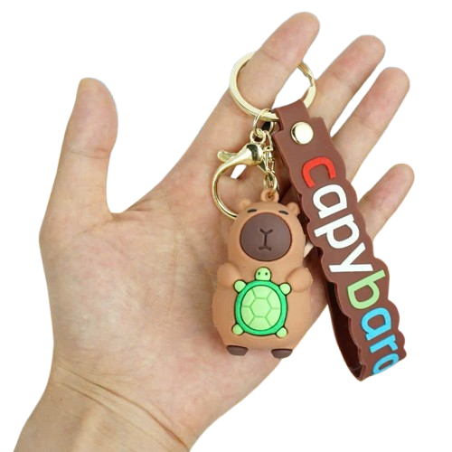 Móc Khóa Nhựa Capybara Cầm Rùa Màu Nâu Size 6cm - Chipchipshop
