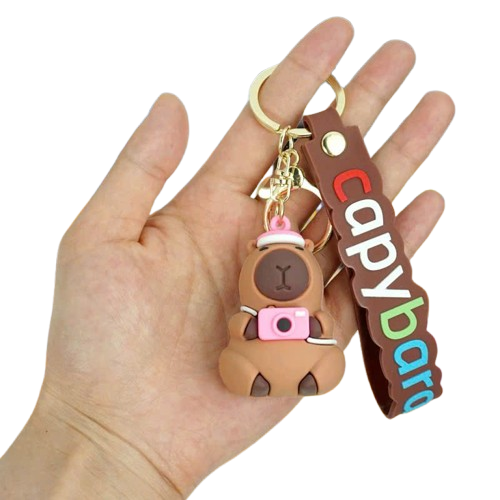 Móc Khóa Nhựa Capybara Cầm Máy Ảnh Màu Màu Nâu Size 6cm - Chipchipshop